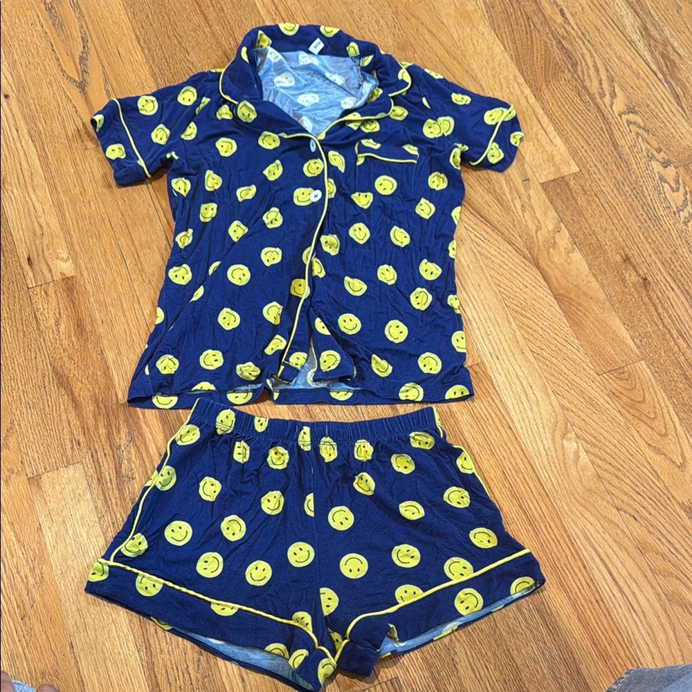 Katie J Blue and Yellow Smiley Junior Girls Pajamas Set Kids XXS